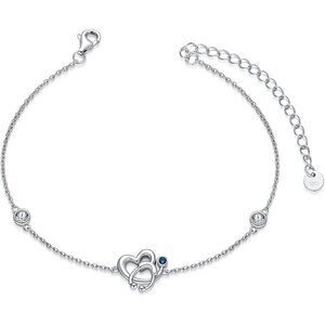 Blue Stethoscope 925 Silver Heart Charm Bracelet with Birthstone Crystals
